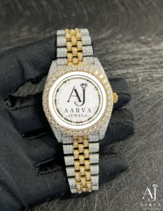 AARVA JEWELS นาฬิกาหรูหรา Miyota Diamond ขนาด 38 มม. ตัวเรือนสแตนเลสสตีล ระบบควอตซ์อนาล็อก สายขนาด 20 มม. นาฬิกาแฟชั่นสำหรับทุกเพศ - Product Image 1