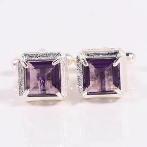 Gemelos de Cristal de Zafiro Indio Natural, Color Púrpura, Accesorios Formales de Lujo para Hombre, Regalo de Boda para Padrinos de Boda, Gemelos Elegantes para Traje - Product Image 4