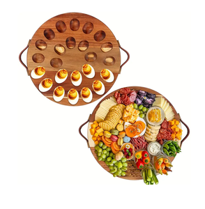 Natural Brown Wooden <b>Egg</b> Serving Tray With 12 Holes Multipurpose Charcuterie Board For Deviled <b>Eggs</b> And Snacks - Product Image 1
