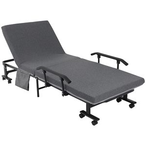 Portable Dark Grey Rollaway <b>Bed</b> with Adjustable Backrest <b>Folding</b> Guest <b>Bed</b> on Wheels - Product Image 1