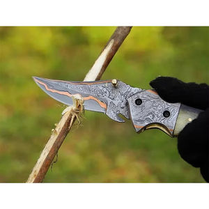 Cuchillo Plegable de Acero Damasco y Cobre para Exteriores, Superventas, para Camping, Caza, Supervivencia Táctica, con Mango de Madera, OEM - Product Image 1