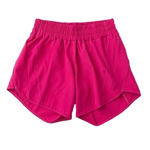 Shorts de sport jaune fluo pour femme, taille élastique, séchage rapide, tissu tricoté avec poches, coupe régulière, taille mi-haute, couleur unie - Product Image 4