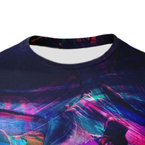 เสื้อยืดแขนสั้นผู้ชาย พิมพ์ลายแบบซับลิเมชั่น คอกลม ทรงเข้ารูป แห้งเร็ว ผ้าโพลีเอสเตอร์ถัก สไตล์ลำลอง สตรีทแวร์ ลายเพ้นท์มือ - Product Image 4