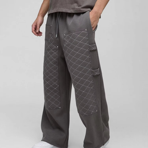 Casual Sweatpants Elastic Waist <b>Drawstring</b> Multiple Pockets Breathable Midweight Knitted Cotton Fleece Streetwear Pants - Product Image 1