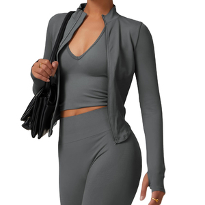 Custom Training Athletic Zip Fitted Four-Way Stretch Spandex/Nylon <b>Yoga</b> <b>Jacket</b> Women Sweat Wicking Running Workout Turtleneck - Product Image 4
