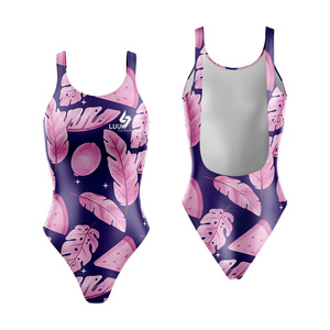 OEM ODM Women's Eco Friendly One <b>Piece</b> Swimsuit Plant Pattern Round Neck Stretchable Swimwear Bodysuit Custom Front Logo Printed - Product Image 3
