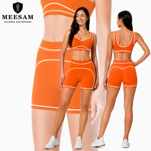 Shorts de yoga et de Pilates sans couture côtelés à col ras du cou, respirants, extensibles, en élasthanne écologique, de marque célèbre, vente en gros - Product Image 2