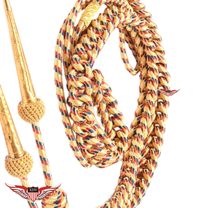 Aiguillettes d'uniforme en fil de broderie or, bleu et rouge, cordons d'épaule en nylon torsadés personnalisés avec pointe dorée - Product Image 3