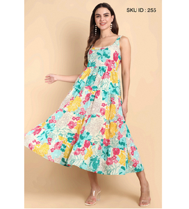Elegante Vestido de Algodón Tejido con Estampado Floral para Mujer, Moderno, Suave y Cómodo, para Fiestas de Verano, Estilo Casual - Product Image 1