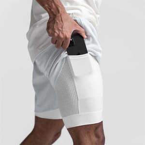 Shorts de sport décontractés pour hommes sur mesure, anti-plis, taille élastique, doublés 2-en-1 en tissu maille et toile – Vente en gros - Product Image 6