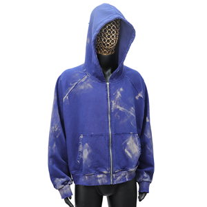 Sudadera con capucha unisex de felpa francesa 100% algodón, con cremallera, efecto desgastado y lavado, anti-bolitas, teñido anudado, de alta calidad y personalizada. - Product Image 3