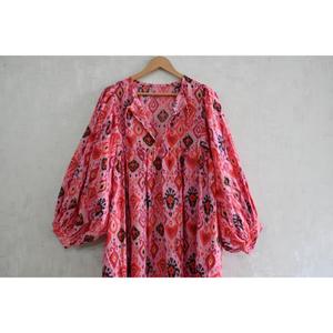 Vestido de Algodón con Estampado de Bloques para Mujer, Hecho a Mano, Estilo Boho, para Verano, Ligero, Transpirable, de Tela Natural - Product Image 4