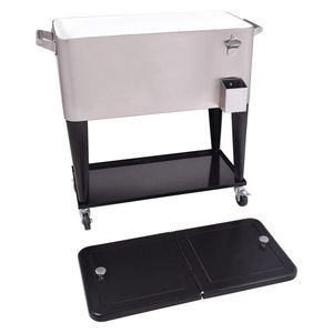80 Quart Stainless Steel Patio <b>Rolling</b> Cooler <b>Box</b> for Ice Beverages - Product Image 3