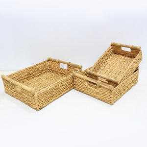 Eco Friendly Organizer Water Hyacinth Storage <b>Basket</b> <b>Rectangular</b> Set with Handles - Product Image 3