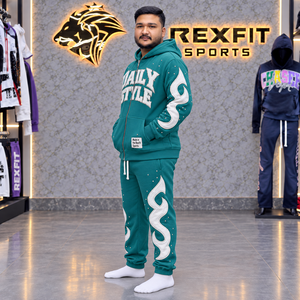 Conjunto de Sudadera con Capucha para Hombre REXFIT SPORTS, Verde y Blanco, Estilo Casual para Invierno, 100% Algodón French Terry, Etiqueta Personalizada - Product Image 3
