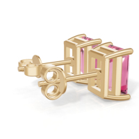 Heerani Jewels Damen-Verlobungs-Ohrstecker mit Rosa Saphir im Smaragdschliff, Vergoldetes 925 Sterling Silber, Solitär-Edelstein