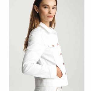 Women's <b>White</b> Denim <b>Jacket</b> Regular Fit Solid Color Casual Button Front Autumn Winter Summer Eco-Friendly Breathable <b>Jacket</b> - Product Image 2