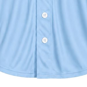 Maillot de baseball bleu clair pour femme, haut à manches courtes boutonné à col en V avec bordure rose et broderie pour les sports d'équipe - Product Image 6