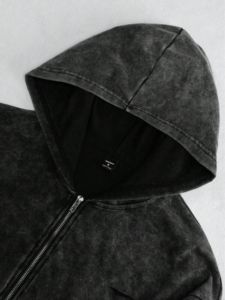 Sweat-shirt à capuche zippé pour homme, délavé à l'acide, coupe ample, style streetwear, épaules tombantes - Product Image 5