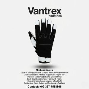 Gants de travail en cuir PU noir et blanc avec embouts antidérapants, bracelet élastique, gants de sécurité multi-usages pour mécaniciens - Product Image 4