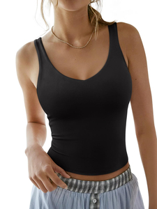 Top Corto sin Mangas con Cuello en V para Mujer, Top Corto Acanalado, Doble Forro, Moda Verano, Casual, Básico, Tendencia 2026, Ropa para Hacer Ejercicio y Salir - Product Image 3