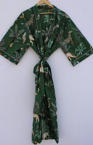 Bata tipo kimono con estampado de selva verde para mujer, bata envolvente de algodón con cuello en V, ropa de verano de longitud completa, batas para damas de honor, ropa de playa - Product Image 2