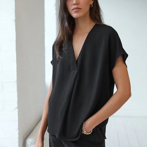 Blusa de Manga Corta con Cuello en V, Estilo Casual y Relajado, con Logotipo de Marca Personalizado OEM, Opciones de Varios Colores para Mujer - Product Image 6