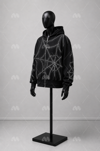 Sudadera con capucha negra con cremallera y diseño de diamantes, estilo urbano para hombre - Product Image 3