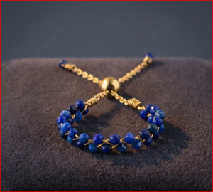<b>Lapis</b> <b>Lazuli</b> Free Size <b>Ring</b> from SwatiN Designs, featuring hand-woven faceted blue <b>lapis</b> beads and an adjustable gold-tone - Product Image 5