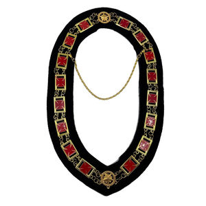 Collar de Tesorero del Rito Escocés, Regalia Masónica Personalizada en Terciopelo Granate, Collar de Oficial Bordado con Cadena, a Precio Económico - Product Image 1