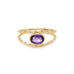 Bague fine minimaliste en argent sterling 925 pur à 100 % avec améthyste violette taille ovale sertie clos, bague de mariage raffinée - Product Image 6