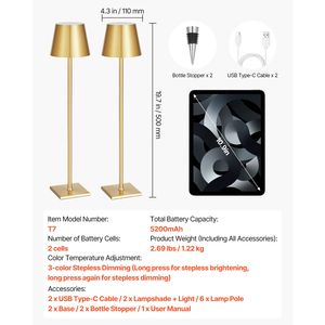 2 Pack Cordless Table <b>Lamp</b> with 5200mAh Rechargeable Battery Stepless Dimming & 3 <b>Adjustable</b> Heights Detachable Desk <b>Lamps</b> - Product Image 4