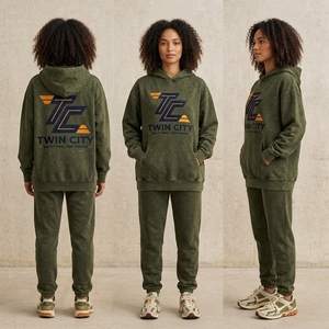 Ensemble de sweat-shirt à capuche pour femme Twin City, en mélange de coton polaire, décontracté, pour l'automne, avec poches et logo imprimé - Product Image 6