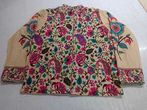 <b>Velvet</b> Suzani Short Cotton Knitted Heated Winter Varsity <b>Jacket</b> Rich Texture Intricate Embroidery Stripe Pattern Eco-Friendly - Product Image 3