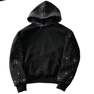 Ropa de estilo urbano moderno, sudadera básica de algodón mezclado con pedrería, ideal para uso casual, actividades al aire libre y viajes. - Product Image 1