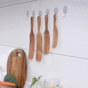 Spatule et cuillère en bois d'acacia très vendues pour la cuisine, ensemble de cuillères pour faire frire et mélanger les légumes, avec support de suspension - Product Image 3