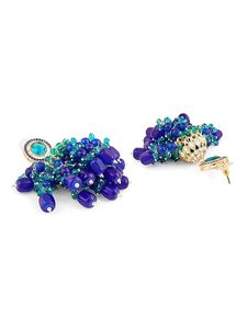 Antique Gold Plated Blue Zircon Tassel Necklace & Earring Set Women's Traditional Indian Wedding Jewelry Alloy Channel Setting - Product Image 5