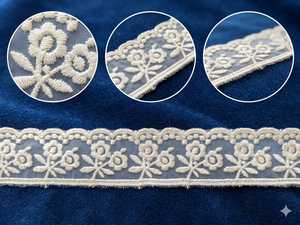 High Quality Premium White Organza Glass Nylon <b>Lace</b> Trim - Floral Vine Scalloped Embroidered Border for Bridal Wear, Apparel - Product Image 4