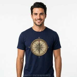 Camiseta Azul Marino Personalizada para Hombre, Diseño Vintage con Estampado de Brújula, 100% Algodón, Fabricante Mayorista OEM ODM, Ropa Casual - Product Image 1