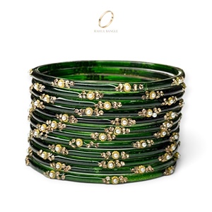 Brazaletes de Cristal Verde con Baño de Oro Estilo Kashmiri, Ideales para Bodas, Colecciones de Joyería de Moda, Venta al Por Mayor - Product Image 5
