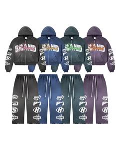 Ensemble de pantalon large et sweat à capuche court zippé multicolores BRAND |   Ensemble streetwear surdimensionné, fabricant OEM de marques privées - Product Image 1