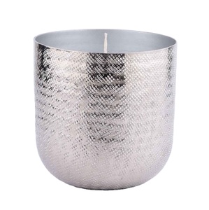 Tarro de vela de Metal con diseño de textura en acabado plateado para el hogar y la decoración de mesa de boda Tarro de vela de lujo - Product Image 1