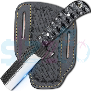 Couteau de boucher en acier carbone fait main, couteau de chasse et de camping à lame fixe avec étui en cuir – Style cowboy personnalisé - Product Image 5