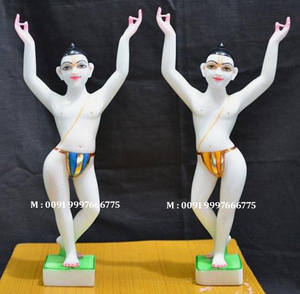 Statue de seigneur Krishna en marbre blanc fait à la main avec une belle vache - Product Image 5