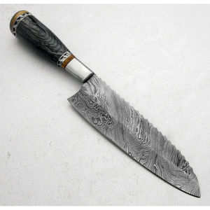 Cuchillo de Chef Moderno Personalizado Hecho a Mano por Burraq, Hoja de Acero de Damasco de 7 Pulgadas, Mango de Madera, Funda de Cuero, Apto para Lavavajillas - Product Image 3