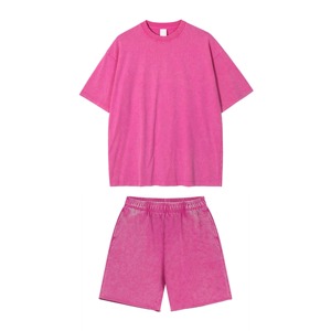 Ensemble t-shirt et short délavé à l'acide pour homme, streetwear, impression personnalisée, collection été - Product Image 1