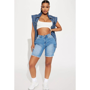 Custom OEM&ODM Straight Washed <b>High</b> Quality Baggy Baggy <b>High</b> <b>Waist</b> Cargo Women's Denim <b>Shorts</b> Casual Style - Product Image 5