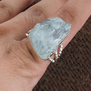 Bague artisanale en argent sterling 925 avec aigue-marine naturelle, pierre précieuse bleu clair authentique, bijoux vintage faits à la main, cadeau de mariage - Product Image 5