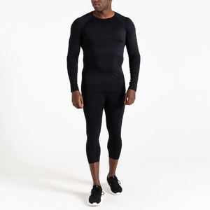 Ensemble de sous-vêtements de compression sans couture pour homme, noir, manches longues, séchage rapide, vêtements de sport, gym, course à pied - Product Image 1