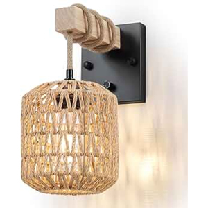 Applique murale en rotin tressé à la main avec bras en métal noir, style bohème, pour chambre et salon, éclairage en cannage naturel pour usage hôtelier - Product Image 3